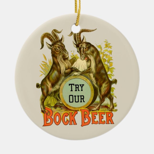Vintage Bock Beer Poster: Antique Goat Saloon Bar  Ceramic Tree Decoration (Front)