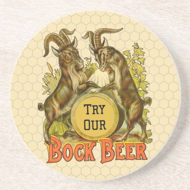 Vintage Bock Beer Poster: Antique Goat Saloon Bar  Coaster (Front)
