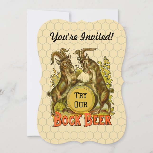 Vintage Bock Beer Poster: Antique Goat Saloon Bar  Invitation (Front)