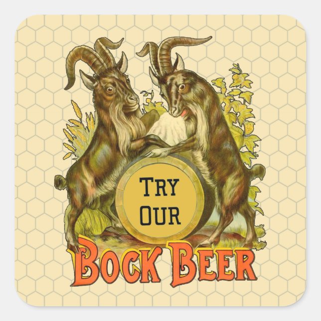 Vintage Bock Beer Poster: Antique Goat Saloon Bar  Square Sticker (Front)