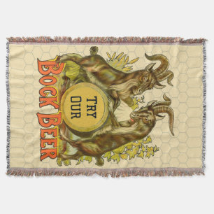 Vintage Bock Beer Poster: Antique Goat Saloon Bar Throw Blanket
