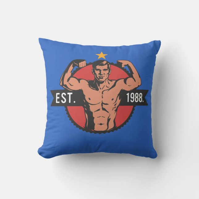 Vintage Bodybuilder EST 1988 Cushion (Front)