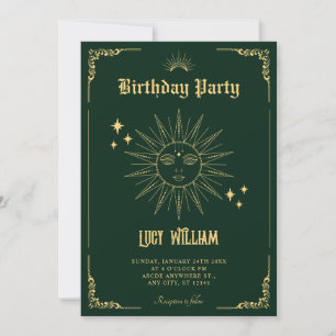 Vintage Bohemian art mystical sun birthday Invitation