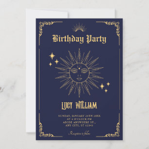 Vintage Bohemian art mystical sun birthday Invitation