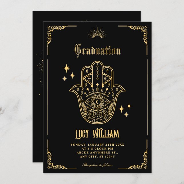 Vintage Bohemian art symbols graduation Invitation (Front/Back)