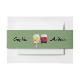 Vintage Bohemian Couple Wine Wedding Invitation Belly Band
