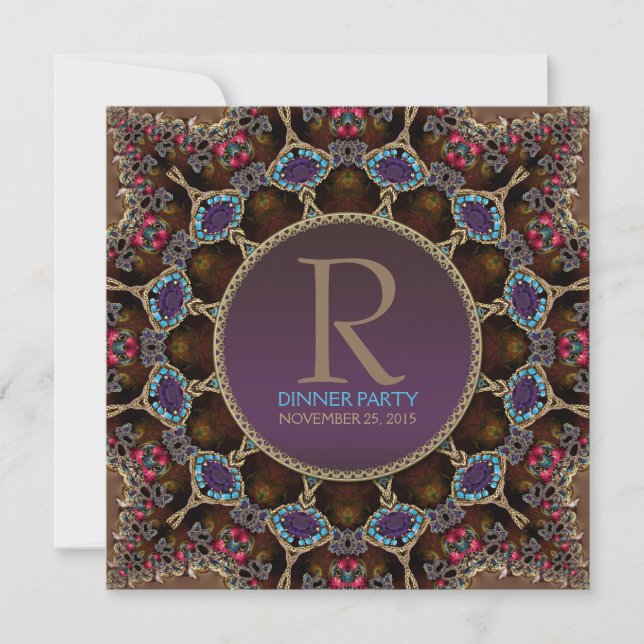 Vintage Bohemian Dinner Party Monogram Invitation (Front)