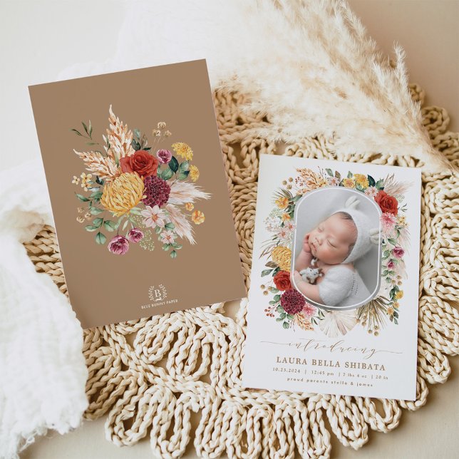 Vintage Bohemian Floral Garden Birth Announcement (Creator Uploaded)