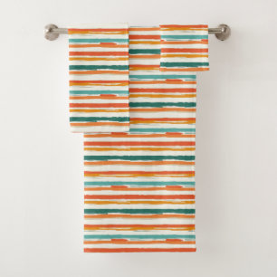 Vintage Bohemian Watercolor Striped (1) Bath Towel Set