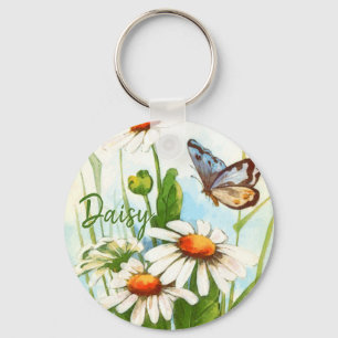 Vintage Bohemian Wild Flowers Boho Monogram Key Ring