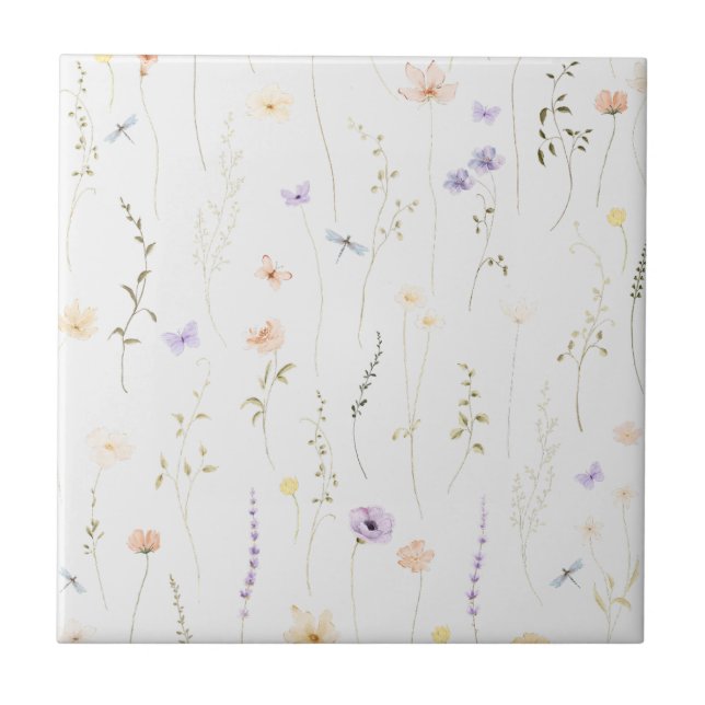 Vintage Bohemian Wildflower Botanical Tile (Front)