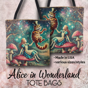 Vintage Boho Alice and Cheshire Cat Art Tote Bag