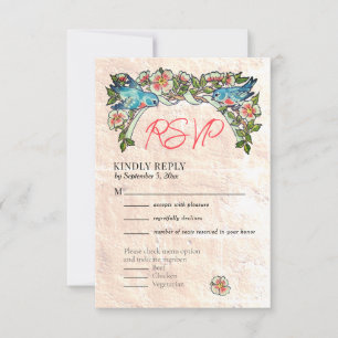 Vintage Boho Blush Pink Floral Storybook Wedding RSVP Card