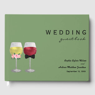 Vintage Boho Bride and Groom Couple Wine Wedding Guest Book