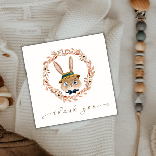 Vintage Boho Bunny Wreath Baby Shower Thank You Card