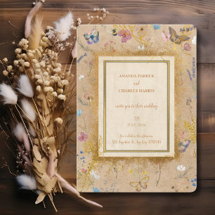 Vintage Boho Butterfly Garden Wedding Invitation