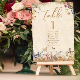 Vintage Boho Butterfly Garden Wedding Table Number