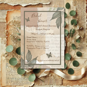 vintage boho chic greenery monogram bridal shower invitation