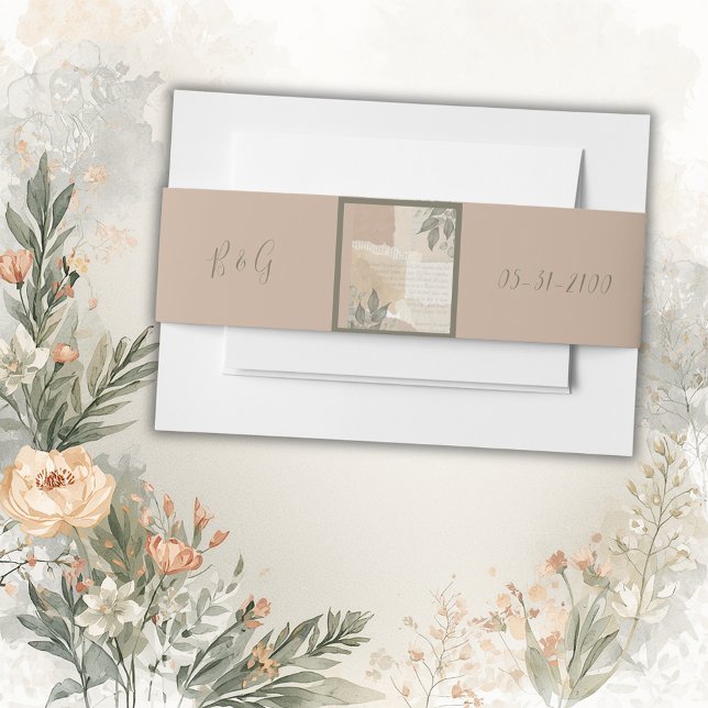 vintage boho chic greenery wedding invitation belly band (Creator Uploaded)