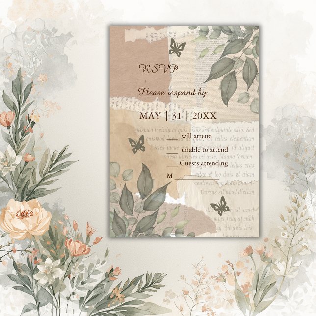 vintage boho chic greenery wedding  RSVP card (Creator Uploaded)