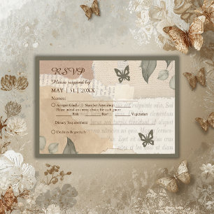 vintage boho chic greenery wedding RSVP card