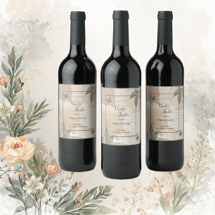 vintage boho chic greenery wedding wine label