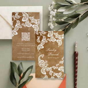 Vintage Boho Chic Paisley Elegant Floral Peacock Business Card