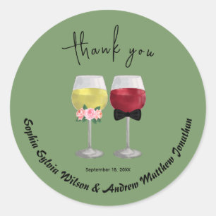 Vintage Boho Couple Wine Wedding thank you Classic Round Sticker