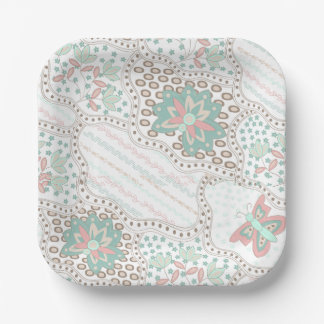 Vintage Boho Floral and Butterfly Pattern Paper Plate