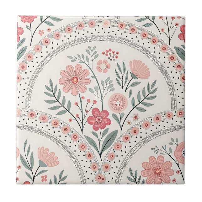 Vintage Boho Floral Botanical Tile (Front)