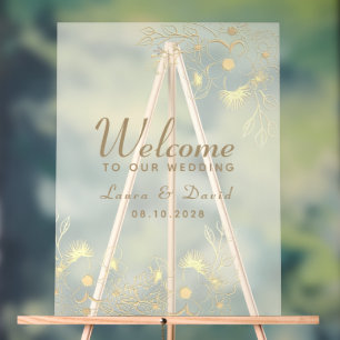 Vintage Boho Floral Gold Wedding Welcome Acrylic Sign