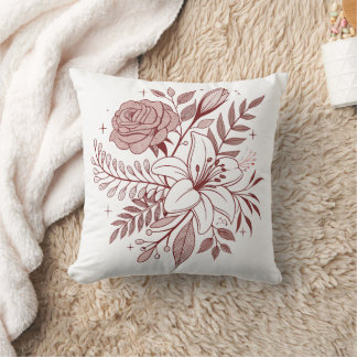 Vintage Boho Floral Illustration Cushion