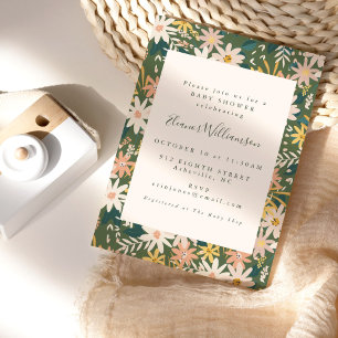 Vintage Boho Floral in Peach and Green Baby Shower Invitation