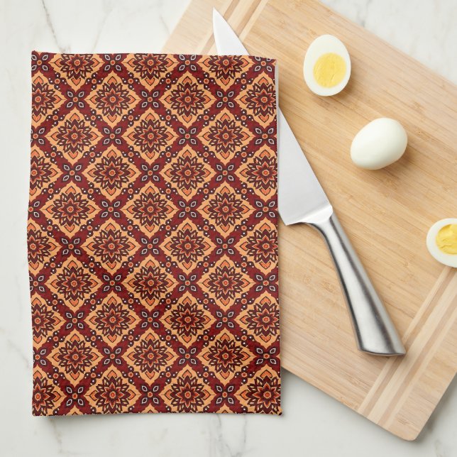 Vintage Boho Floral Pattern Tea Towel (Quarter Fold)