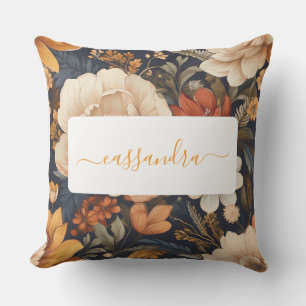 Vintage Boho Floral Pattern with Name Cushion