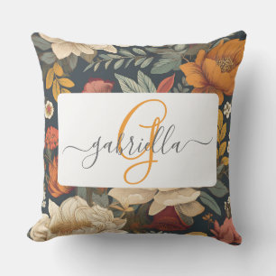 Vintage Boho Floral Pattern with Name & Monogram Cushion