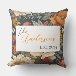 Vintage Boho Floral Pattern with Name & Year Cushion