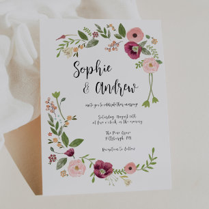 Vintage Boho Floral Wedding Invitation