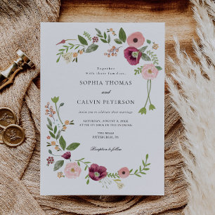 Vintage Boho Floral Wedding Invitation