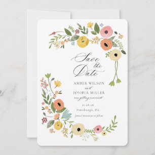 Vintage Boho Floral Wedding Save the Date Invitation