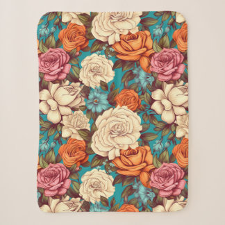 Vintage Boho Florals, Turquoise Cream Botanicals Sherpa Blanket