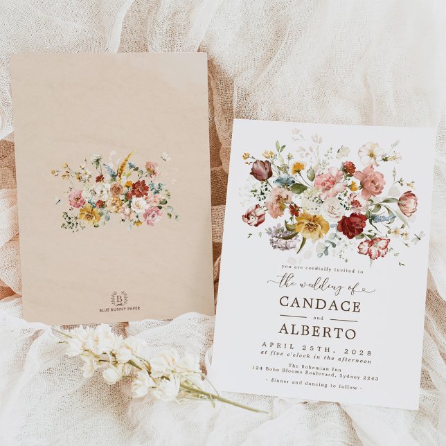 Vintage Boho Flower Bouquet Wedding Invitation (Creator Uploaded)