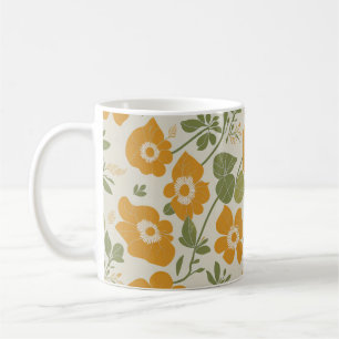 Vintage Boho Flower Orange Colour Floral Pattern Coffee Mug