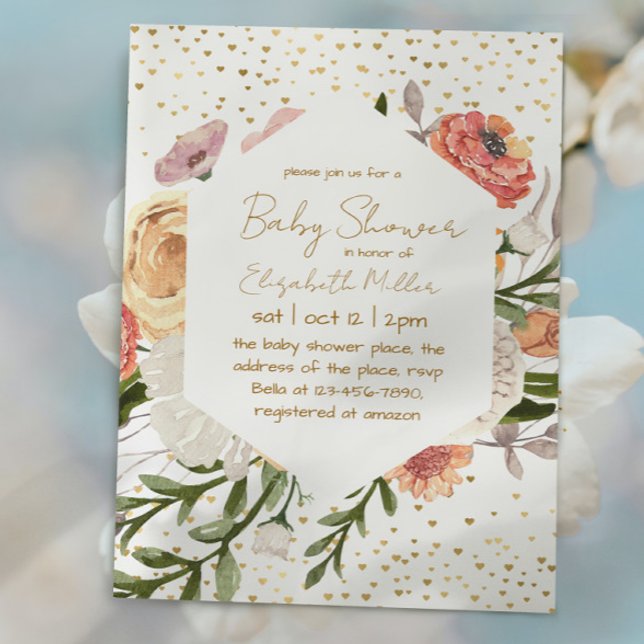 Vintage Boho Flowers Girl Baby Shower Invitation (Creator Uploaded)