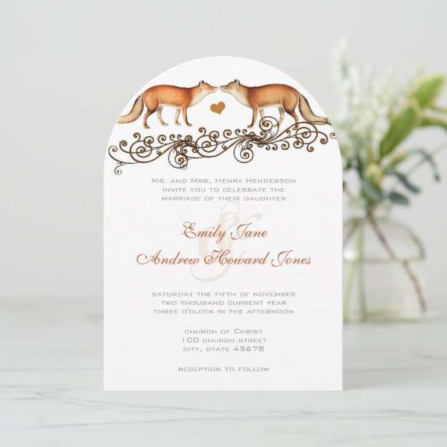 Vintage Boho Forest Foxes Wedding Invitation (Standing Front)