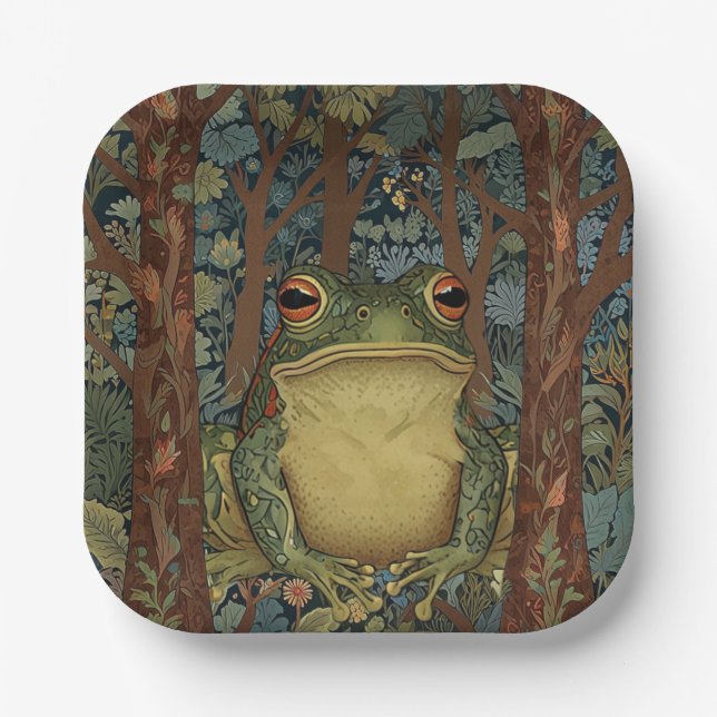 Vintage boho forest frog paper plate (Front)