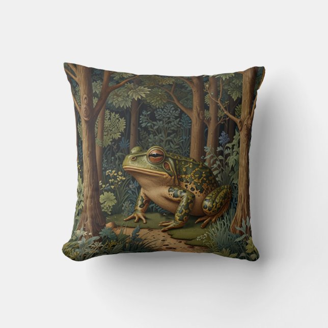 Vintage boho frog woodland forest cushion (Front)