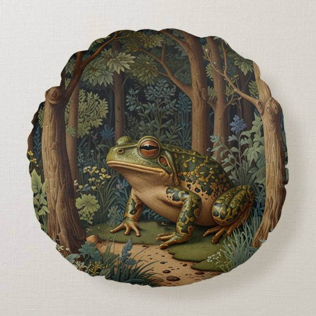 Vintage boho frog woodland forest round cushion (Front)