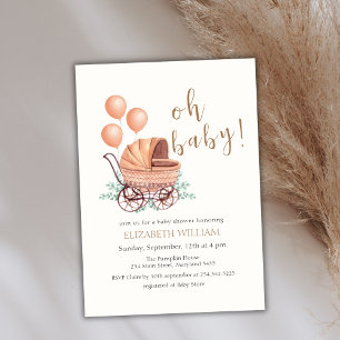 Vintage Boho Greenery Stroller Balloon Baby Shower Invitation