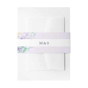 Vintage Boho Lilac Floral Wedding Watercolor Art Invitation Belly Band